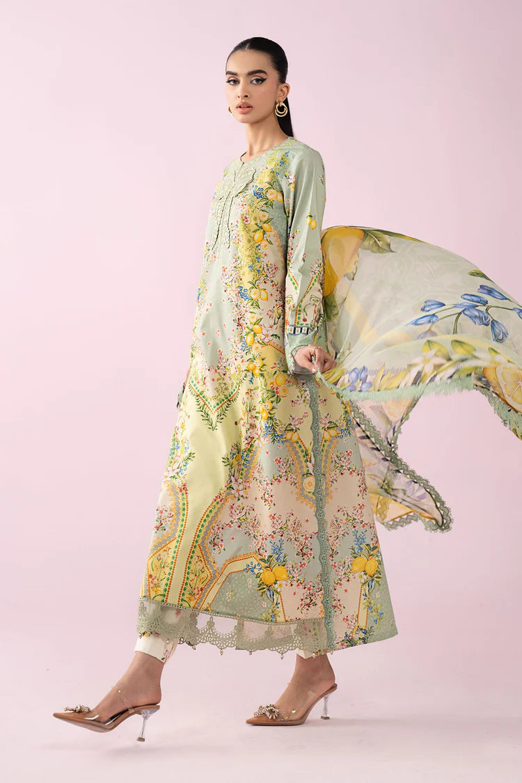 MARIA.B-3PC LAWN PRINTED EMB SHIRT WITH SILK PRINTED DUPATTA AND TROUSER-BIC-037