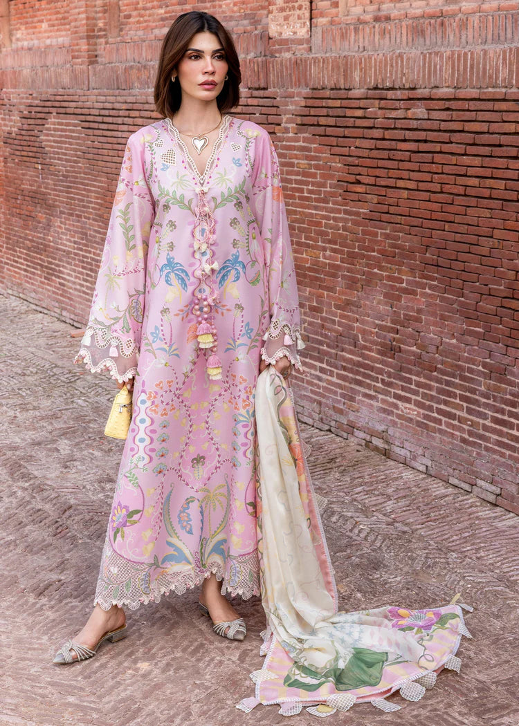 CRIMSON-3PC LAWN PRINTED EMB SHIRT WITH SILK PRINTED DUPATTA AND TROUSER-BIC-064