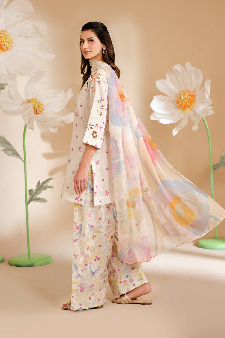 IZNIK-3PC LAWN PRINTED EMB SHIRT WITH SILK PRINTED DUPATTA AND PRINTED TROUSER-BIC-052