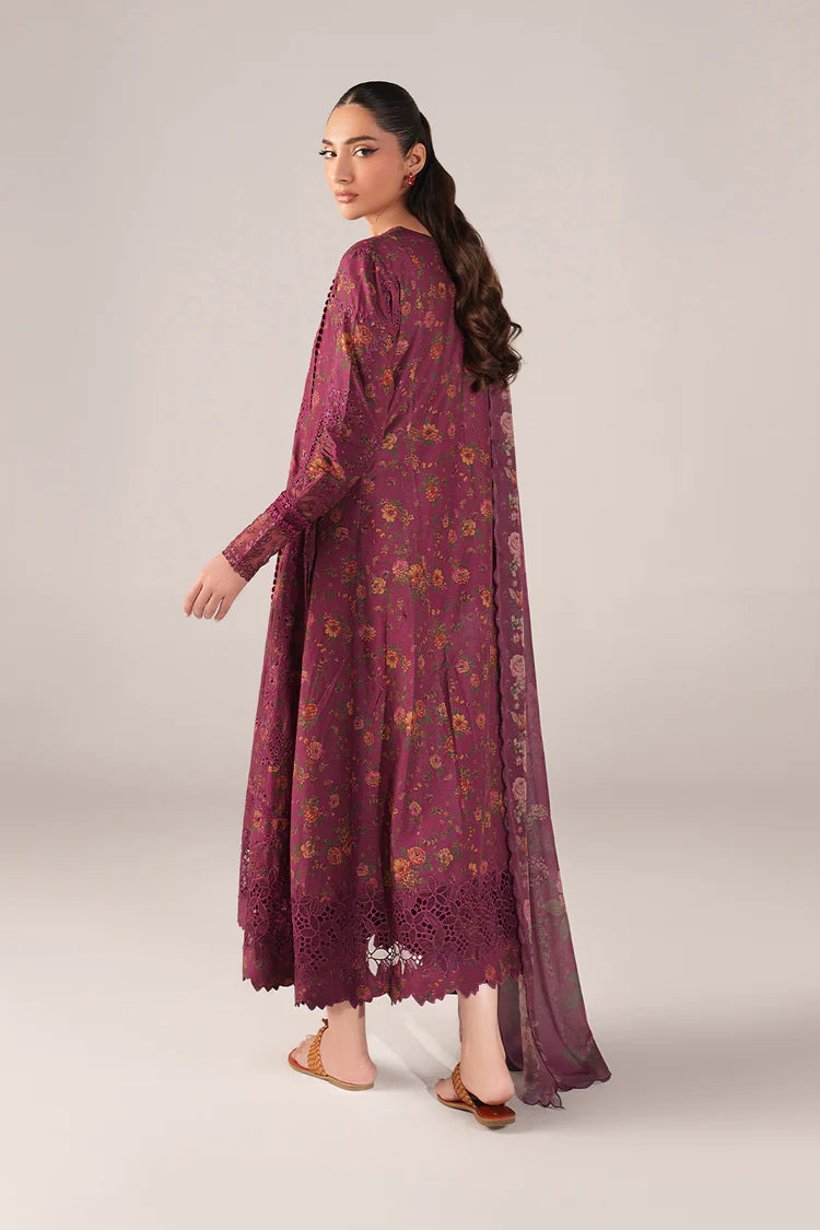 IZNIK-3PC LAWN PRINTED CHIKAN EMB FROCK WITH SILK PRINTED DUPATTA AND TROUSER-BIC-011