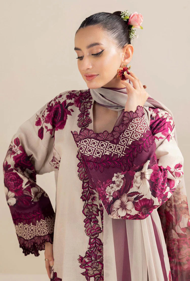 ADAN LIBAS-3PC LAWN PRINTED EMB SHIRT WITH LAWN PRINTED DUPATTA AND PRINT TROUSER-BIC-059