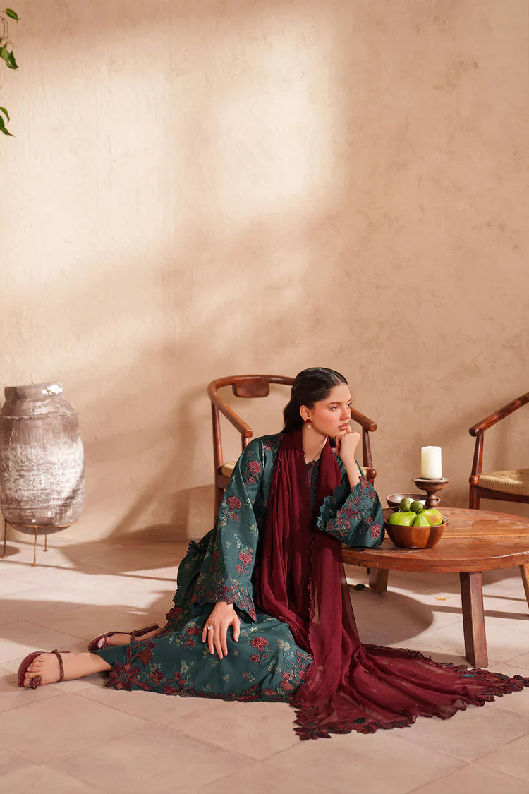 IZNIK-3PC LAWN EMB PRINTED SHIRT WITH CHIFFON EMBROIDERED AND PRINTED TROUSER-BIC-029