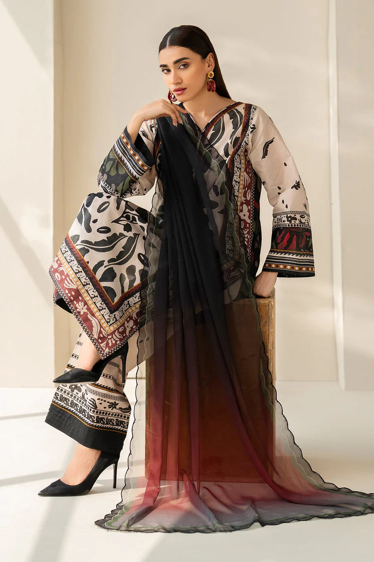 BAROQUE-3PC LAWN DIGITAL PRINTED SHIRT WITH SILK PRINTED DUPATTA AND PRINTED TROUSER-BIC-032