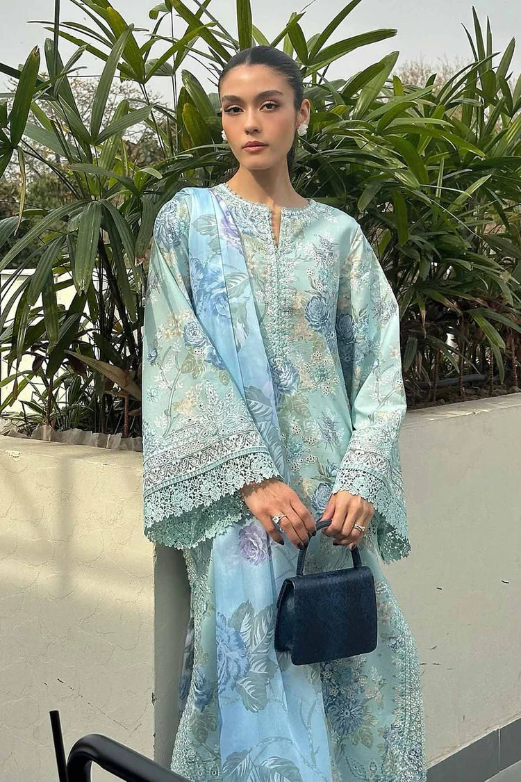 AYZEL-3PC LAWN PRINTED EMB SHIRT WITH SILK PRINTED DUPATTA AND PRINTED TROUSER-BIC-043