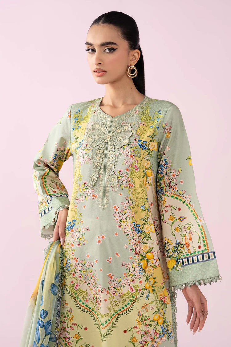 MARIA.B-3PC LAWN PRINTED EMB SHIRT WITH SILK PRINTED DUPATTA AND TROUSER-BIC-037
