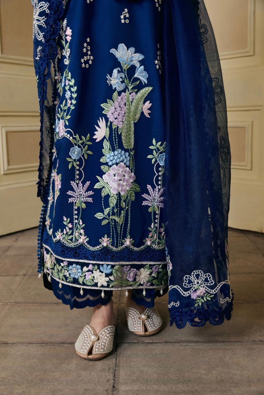 MARYAM HUSSAIN-3PC LAWN EMBROIDERED SHIRT WITH KHADDI NET EMB DUPATTA AND TROUSER ZB-1