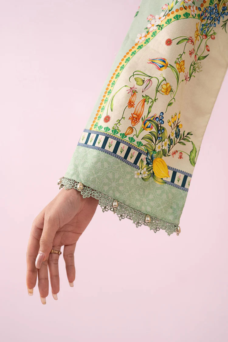 MARIA.B-3PC LAWN PRINTED EMB SHIRT WITH SILK PRINTED DUPATTA AND TROUSER-BIC-037