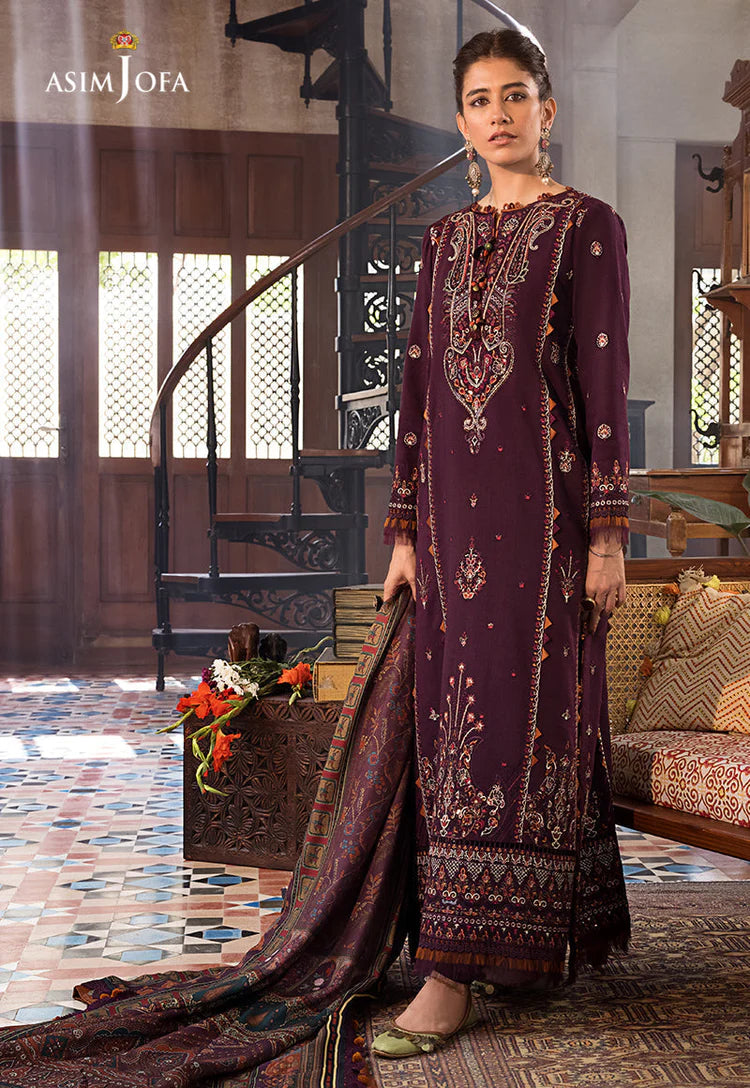 ASIM.JOFA-3PC LAWN EMBROIDERED SHIRT WITH MONARK PRINTED DUPATTA AND TROUSER-BIC-3523