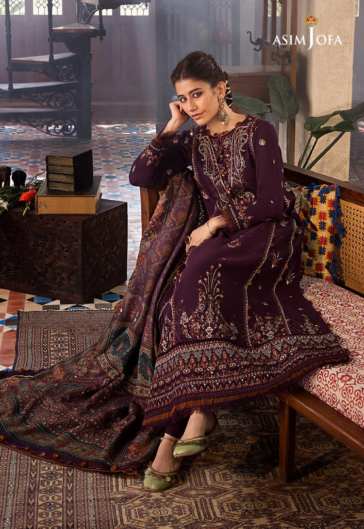 ASIM.JOFA-3PC LAWN EMBROIDERED SHIRT WITH MONARK PRINTED DUPATTA AND TROUSER-BIC-3523