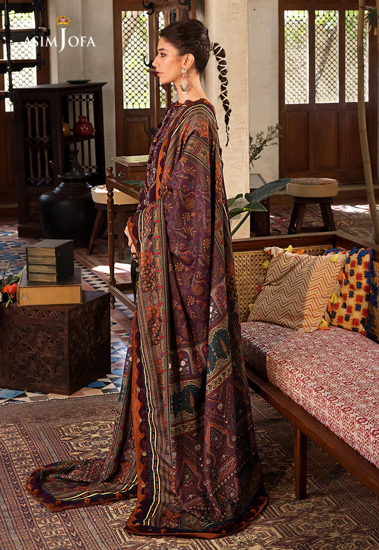 ASIM.JOFA-3PC LAWN EMBROIDERED SHIRT WITH MONARK PRINTED DUPATTA AND TROUSER-BIC-3523