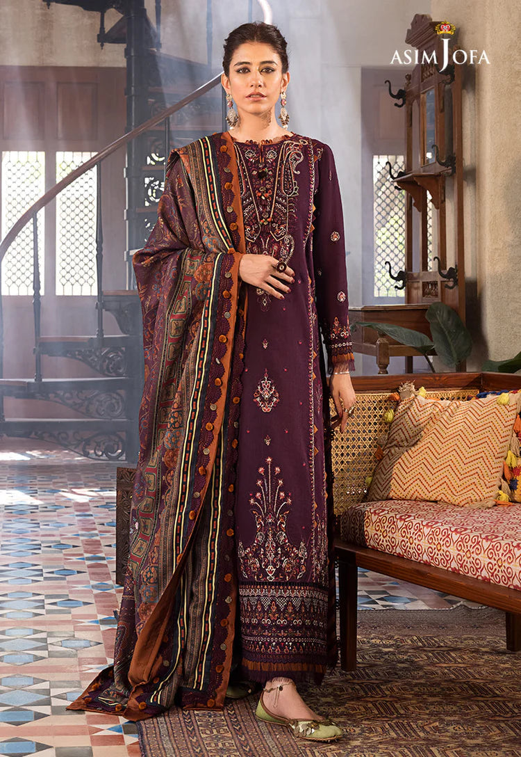 ASIM.JOFA-3PC LAWN EMBROIDERED SHIRT WITH MONARK PRINTED DUPATTA AND TROUSER-BIC-3523