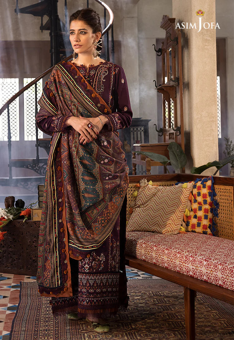 ASIM.JOFA-3PC LAWN EMBROIDERED SHIRT WITH MONARK PRINTED DUPATTA AND TROUSER-BIC-3523