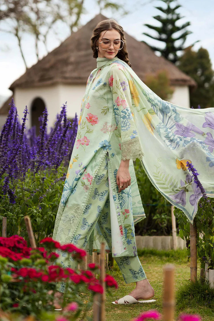 MARIA.B-3PC LAWN DIGITAL PRINTED EMB SHIRT WITH SILK PRINTED DUPATTA AND PRINTED TROUSER-BIC-013