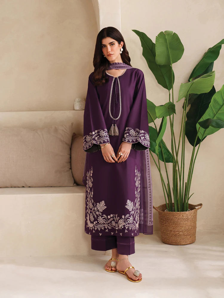 GARNET-2PC LAWN EMBROIDERED SHIRT WITH EMBROIDERED SLEEVES