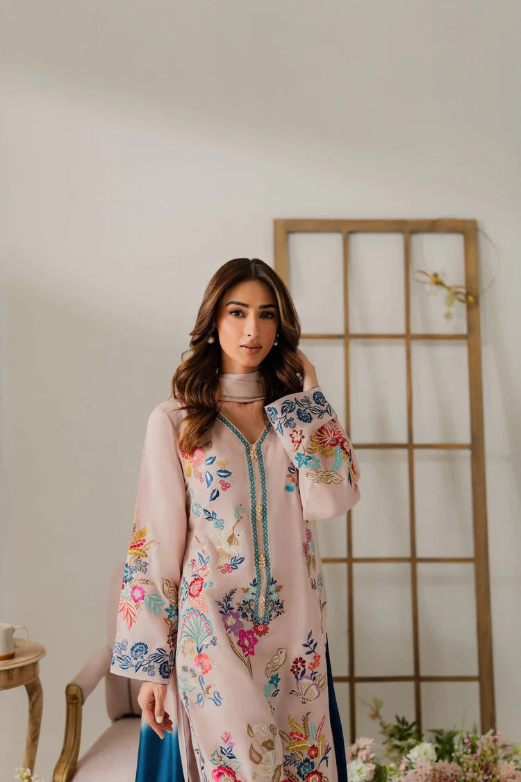 VINTAGE-3PC LAWN EMBROIDERED SHIRT WITH TYE & DYE CHIFFON DUPATTA AND TROUSER-BIC-4569