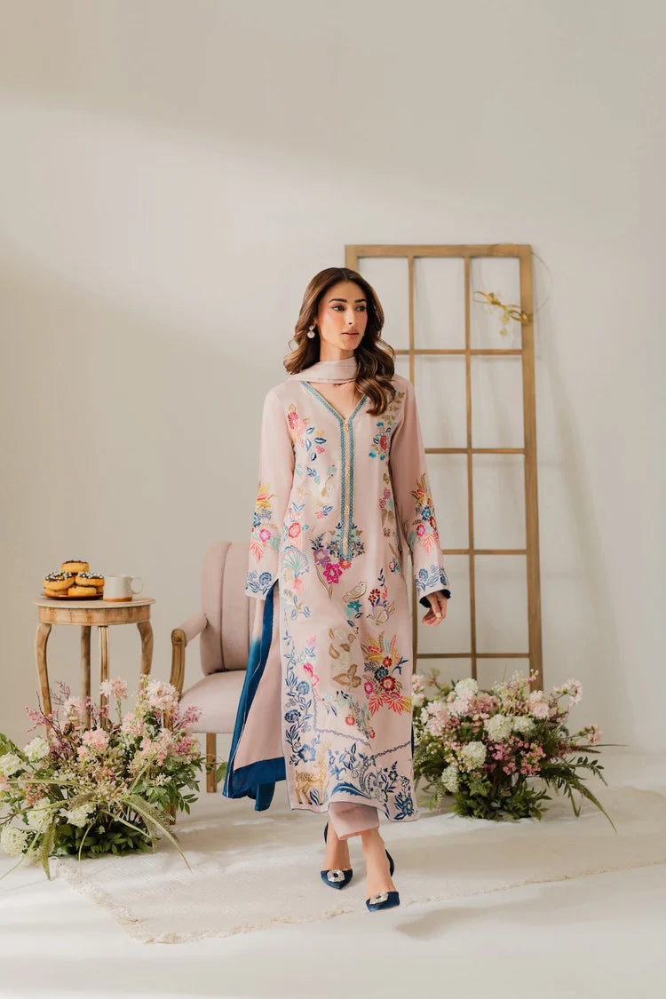 VINTAGE-3PC LAWN EMBROIDERED SHIRT WITH TYE & DYE CHIFFON DUPATTA AND TROUSER-BIC-4569