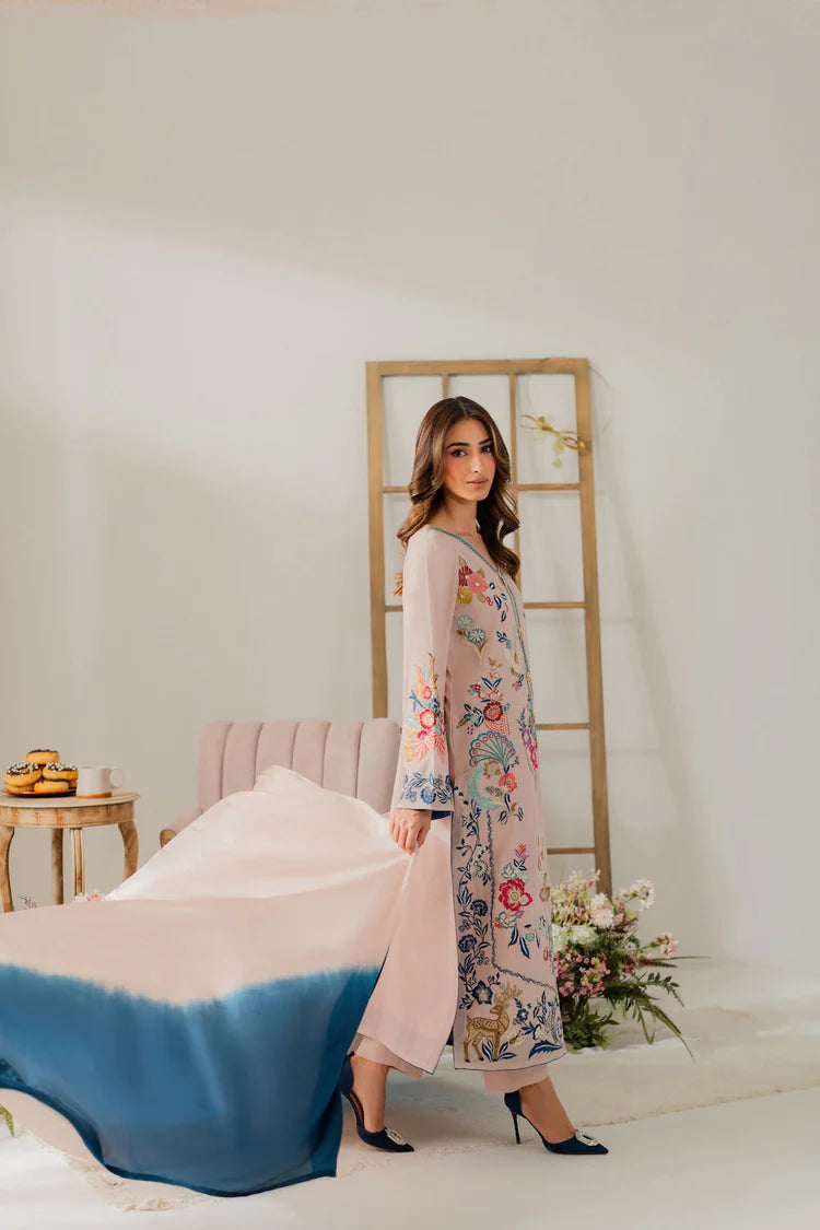 VINTAGE-3PC LAWN EMBROIDERED SHIRT WITH TYE & DYE CHIFFON DUPATTA AND TROUSER-BIC-4569