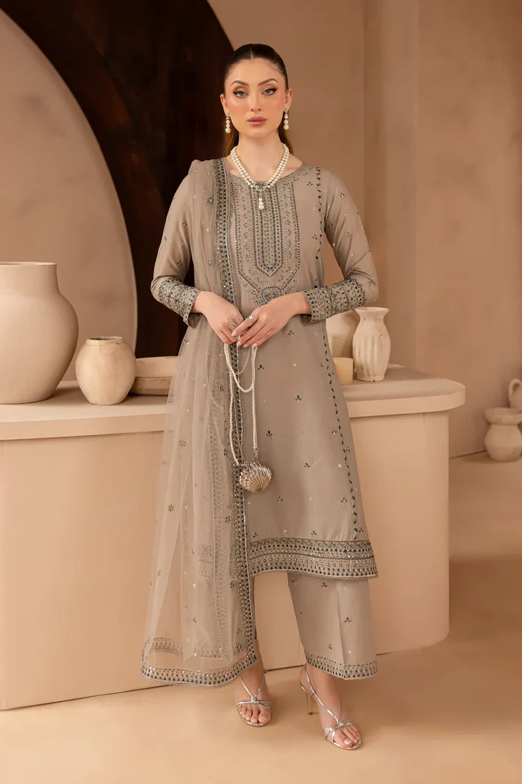 BATIK-3PC LAWN SEQUIN EMBROIDERED SHIRT WITH ORGANZA EMBROIDERED DUPATTA AND EMB TROUSER-BIC-4534