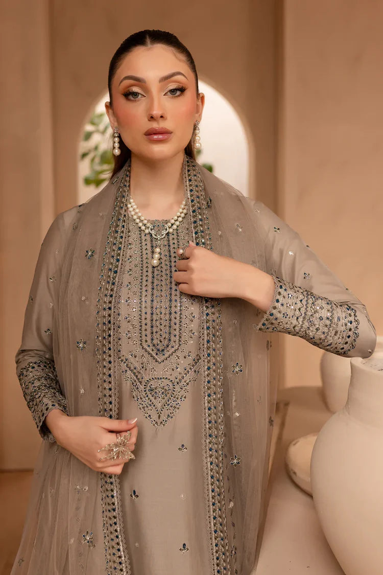 BATIK-3PC LAWN SEQUIN EMBROIDERED SHIRT WITH ORGANZA EMBROIDERED DUPATTA AND EMB TROUSER-BIC-4534