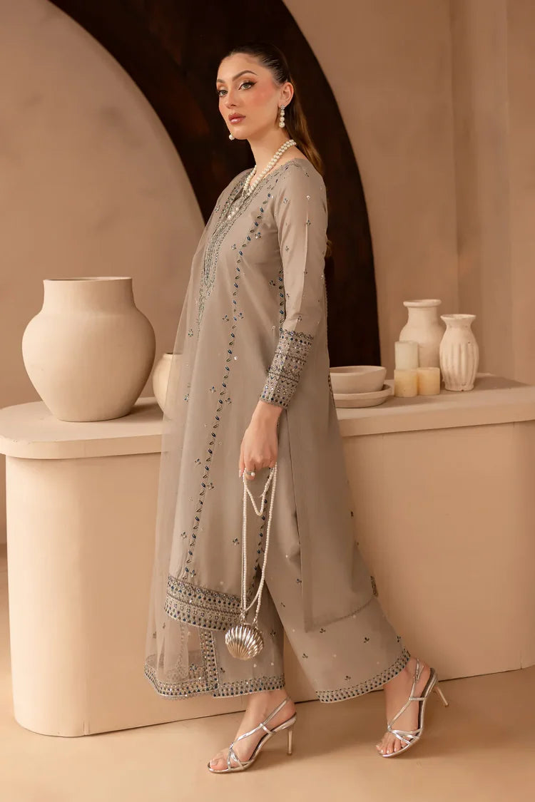 BATIK-3PC LAWN SEQUIN EMBROIDERED SHIRT WITH ORGANZA EMBROIDERED DUPATTA AND EMB TROUSER-BIC-4534