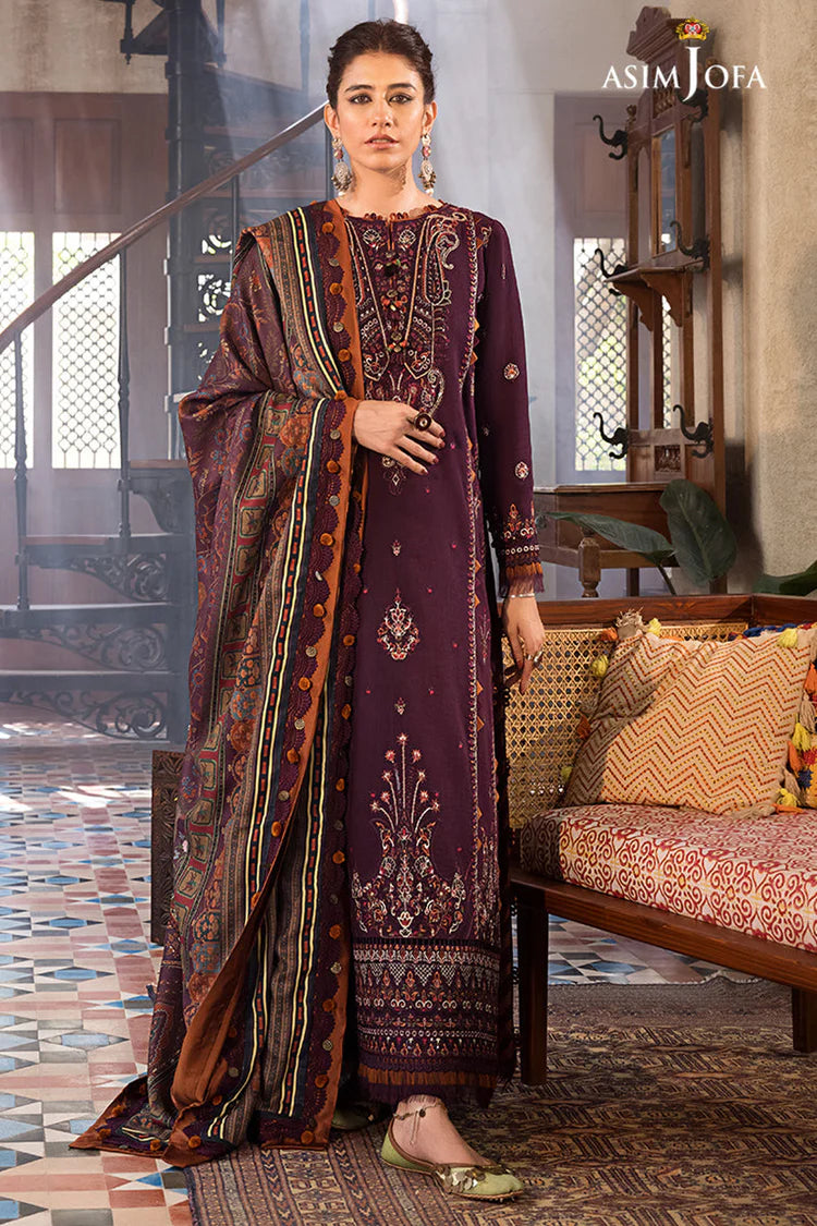 ASIM.JOFA-3PC LAWN EMBROIDERED SHIRT WITH MONARK PRINTED DUPATTA AND TROUSER-BIC-3523