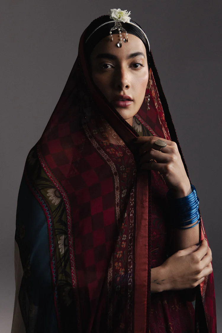 ZARA SHAH JAHAN-3PC DIGITAL PRINTED FROCK WITH SILK PRINTED DUPATTA & DYED TROUSER-BIC-076