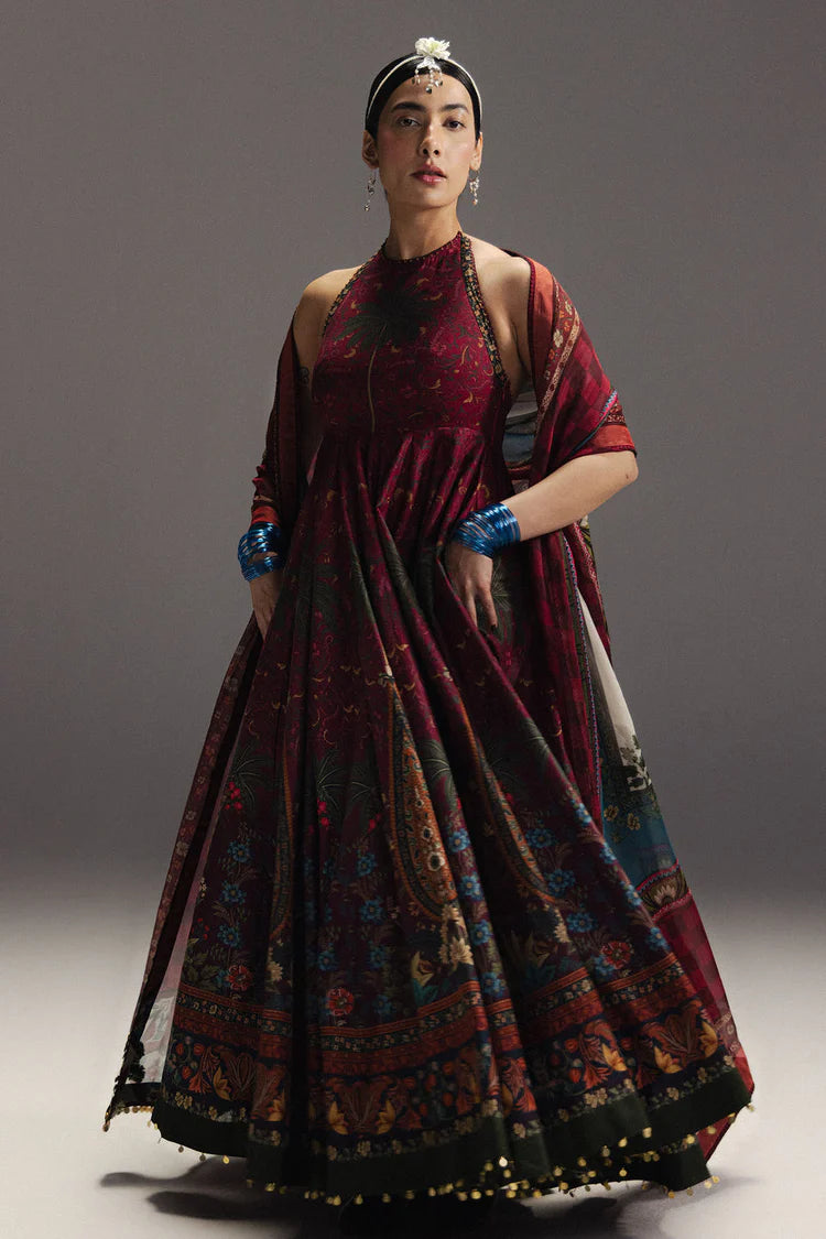ZARA SHAH JAHAN-3PC DIGITAL PRINTED FROCK WITH SILK PRINTED DUPATTA & DYED TROUSER-BIC-076